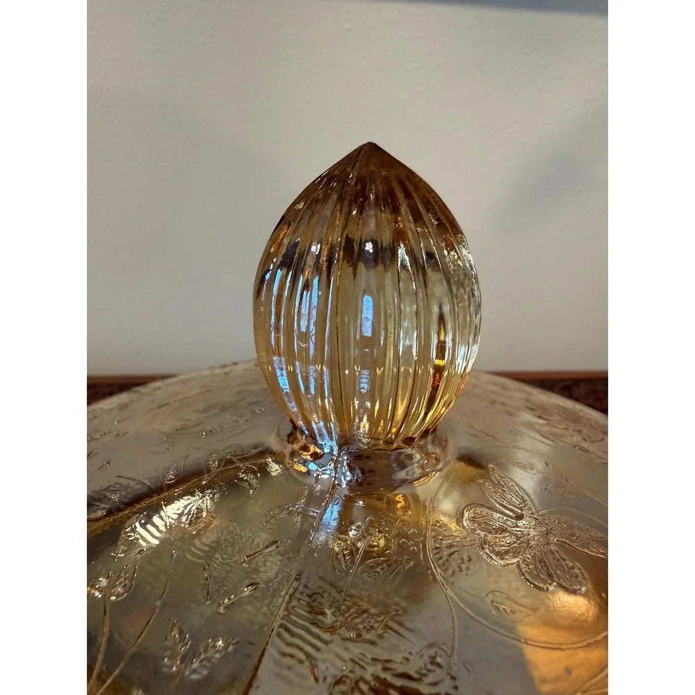 Vintage Jeannette Floragold Louisa Covered Dish, Marigold Carnival‎ Glass Bowl